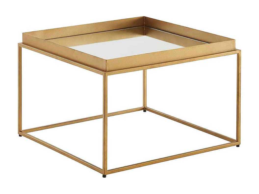 Couchtisch Glas Metall Gold mit Bügelgestell Spiegelglas Platte