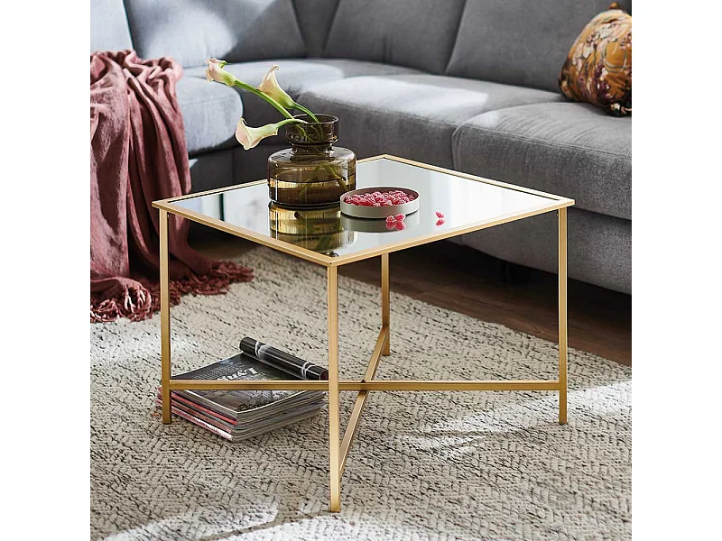 Coffee Table in Goldfarben Spiegelglas Platte