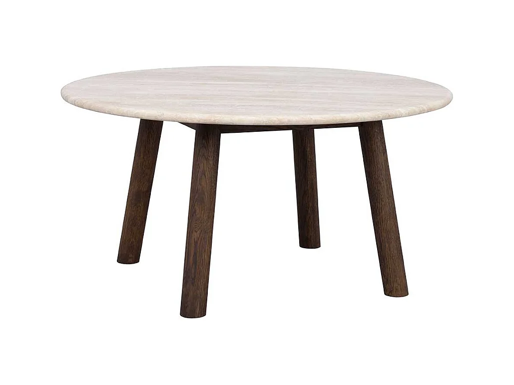 Sofa Tisch mit beiger Marmorplatte Gestell in Eiche dunkel