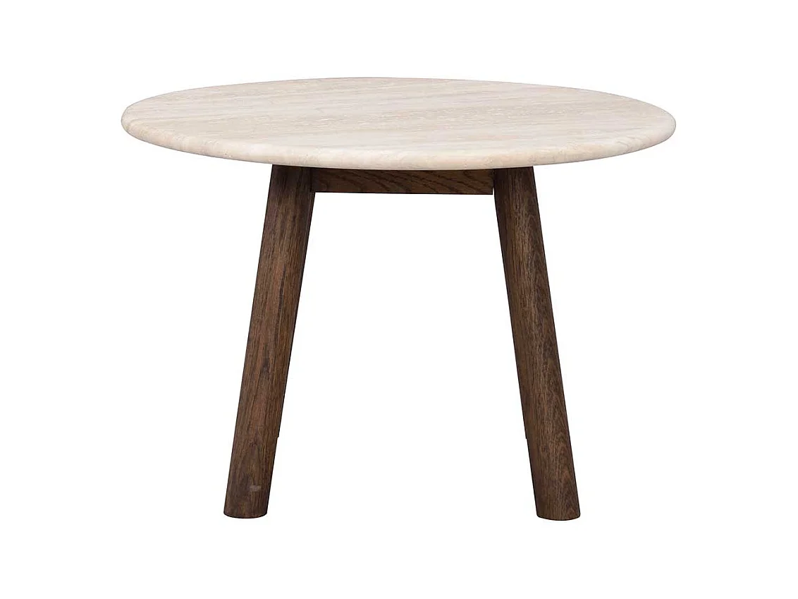 Sofa Tisch mit beiger Marmorplatte Gestell in Eiche dunkel