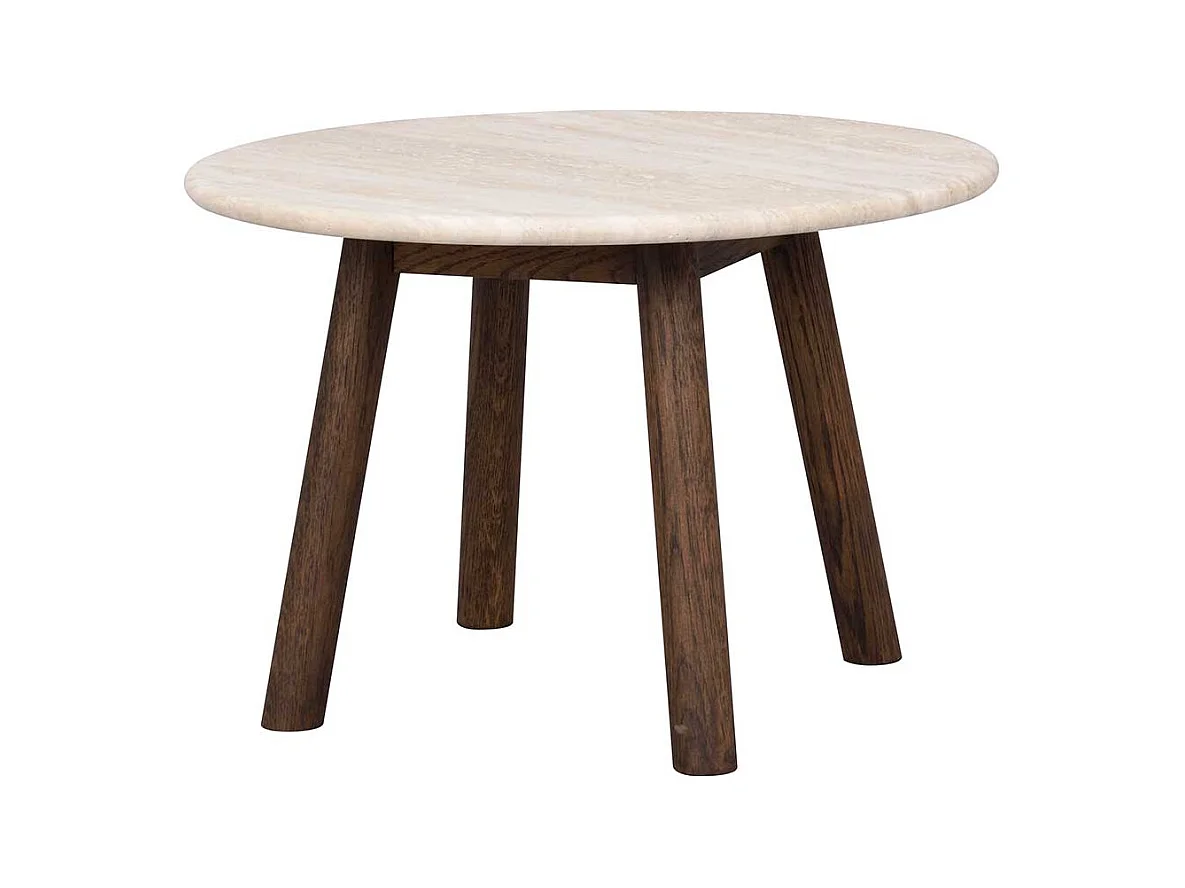 Sofa Tisch mit beiger Marmorplatte Gestell in Eiche dunkel