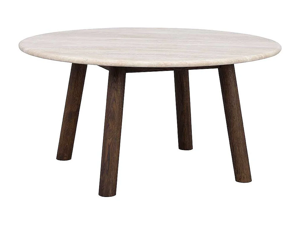 Sofa Tisch mit beiger Marmorplatte Gestell in Eiche dunkel