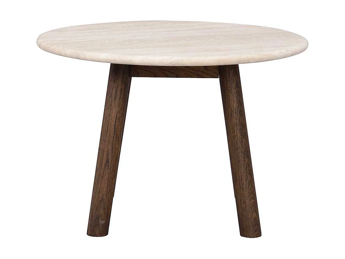 Sofa Tisch mit beiger Marmorplatte Gestell in Eiche dunkel