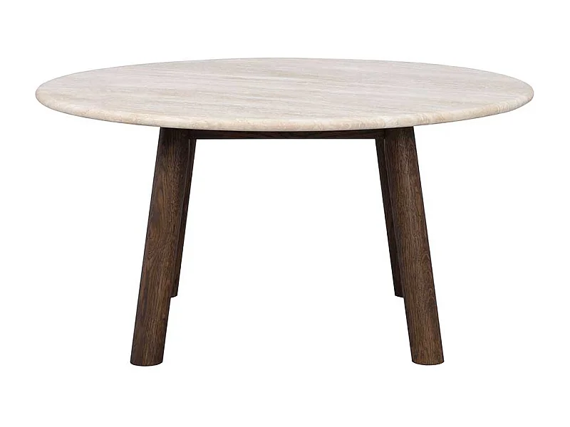 Sofa Tisch mit beiger Marmorplatte Gestell in Eiche dunkel