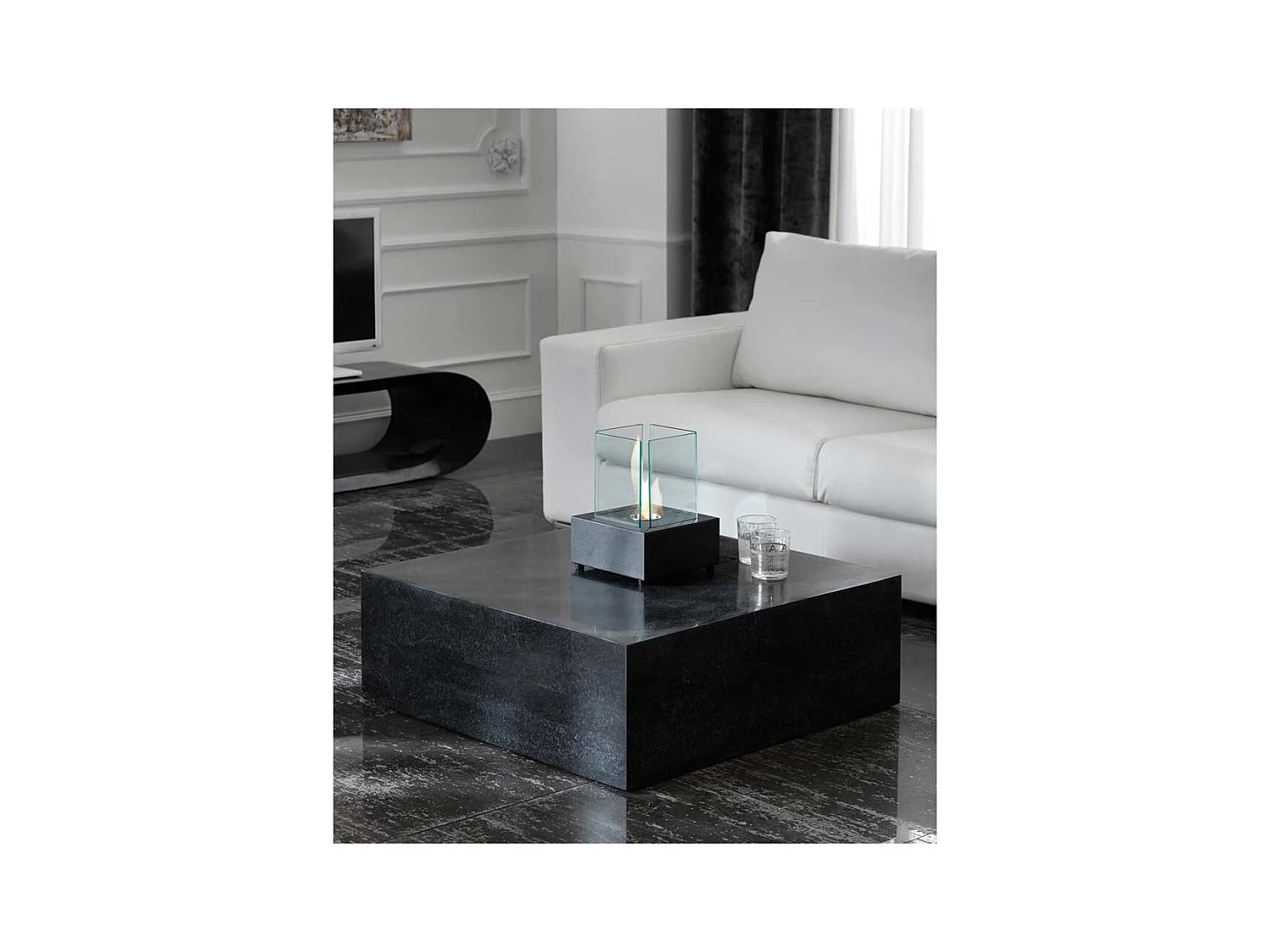 Couchtisch Block in Schwarz Stein