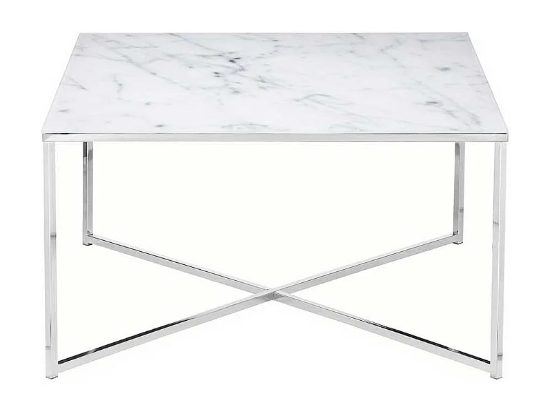 Glas Couchtisch in Weiß und Chrom Platte Marmoroptik