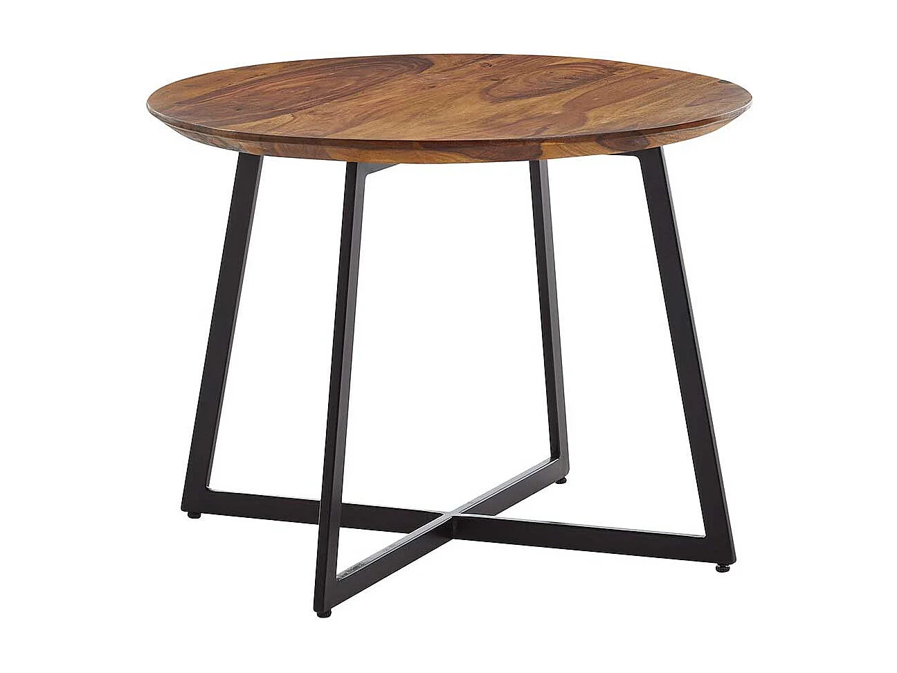 Retro Couchtisch aus Sheesham Massivholz mit Schweizer Kante 60 cm Durchmesser