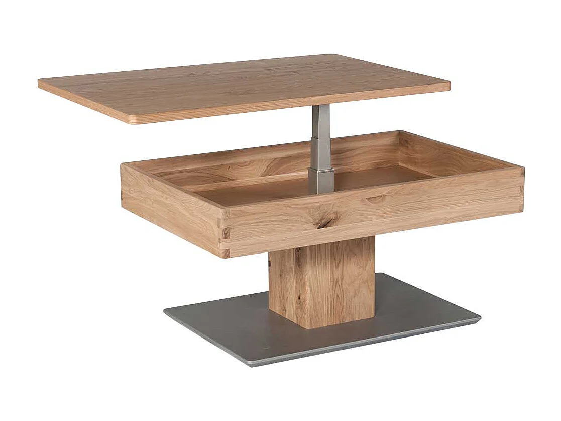 Wohnzimmertisch in Wildeiche Bianco Körperdruck verstellbar