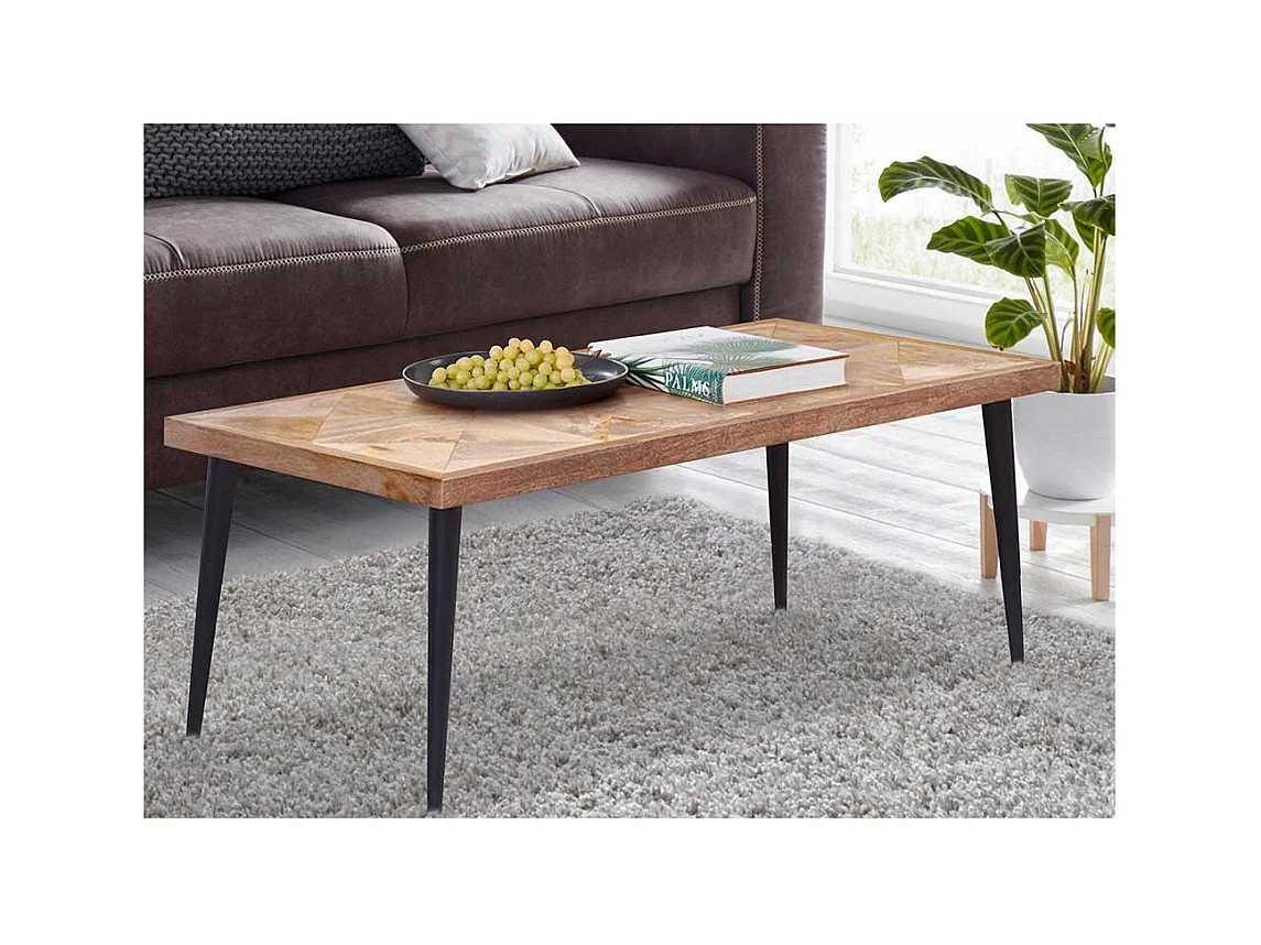 Couchtisch Sofatisch aus Mangobaum Massivholz und Metall