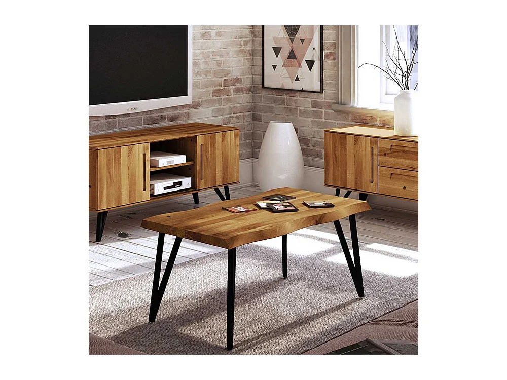 Couchtisch aus Wildeiche Massivholz und Stahl Loft Design