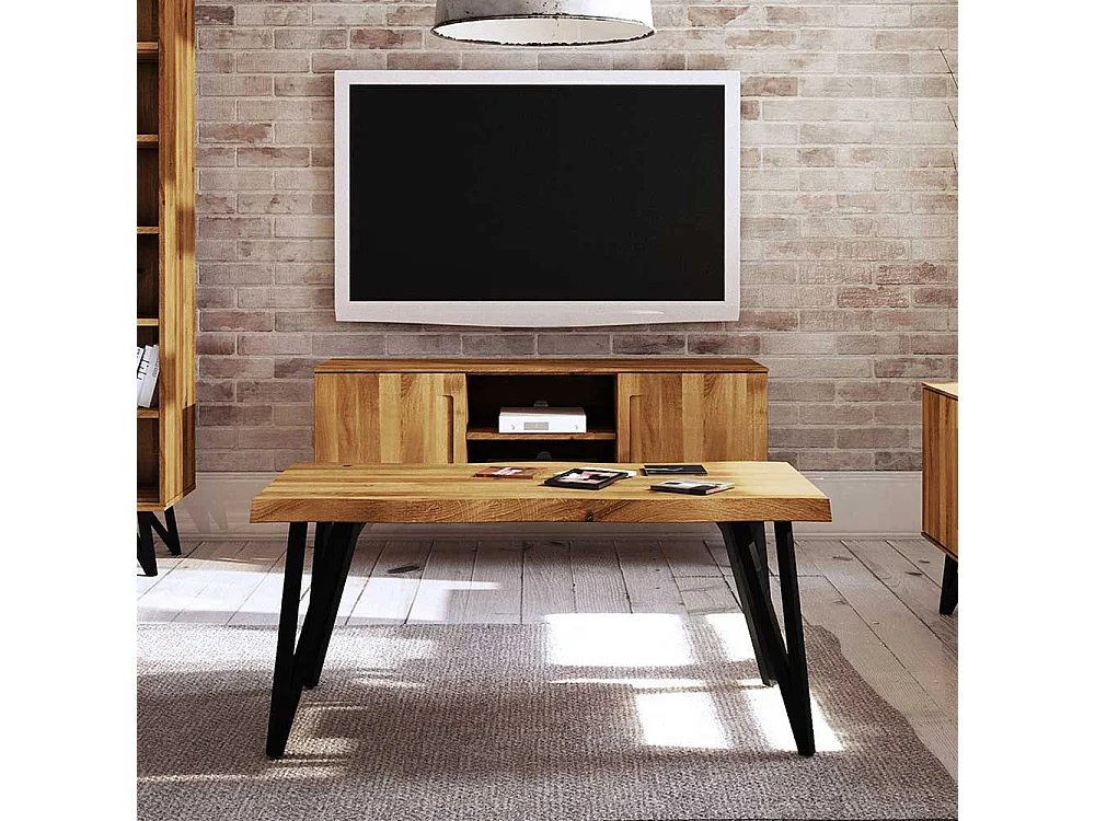 Couchtisch aus Wildeiche Massivholz und Stahl Loft Design