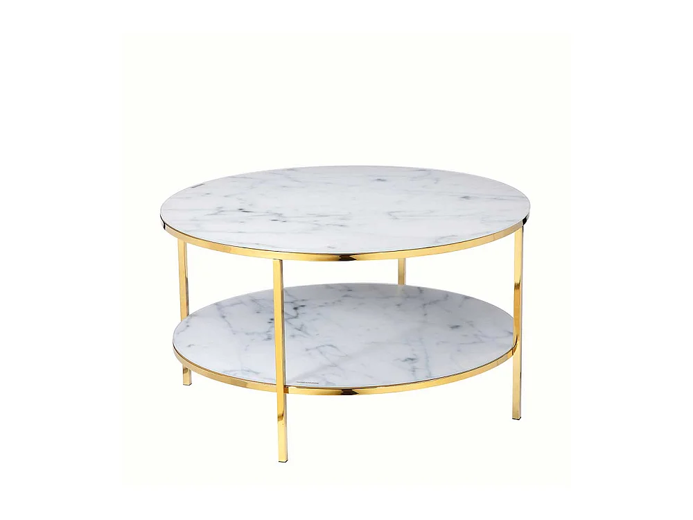 Designcouchtisch in Weiß und Goldfarben Marmoroptik