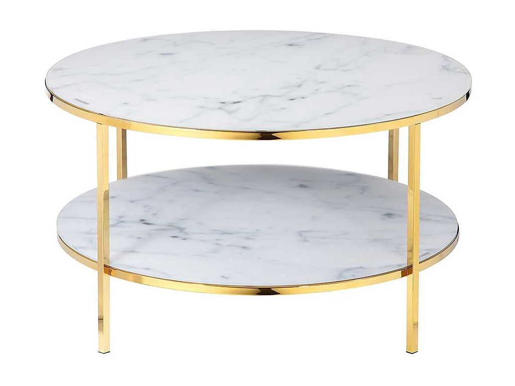 Designcouchtisch in Weiß und Goldfarben Marmoroptik