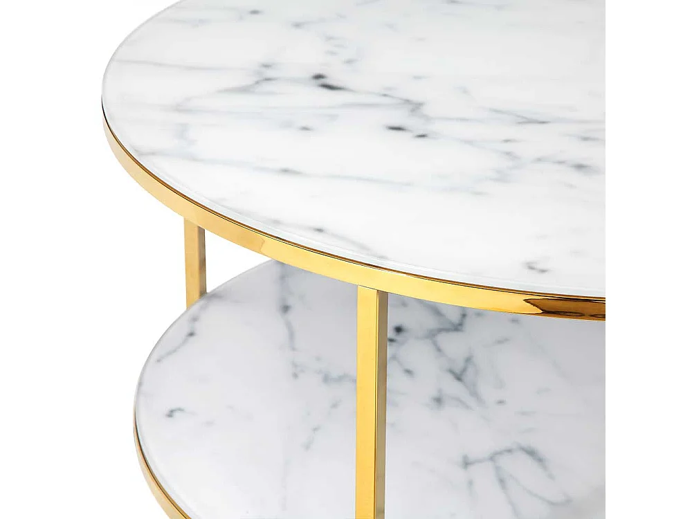 Designcouchtisch in Weiß und Goldfarben Marmoroptik