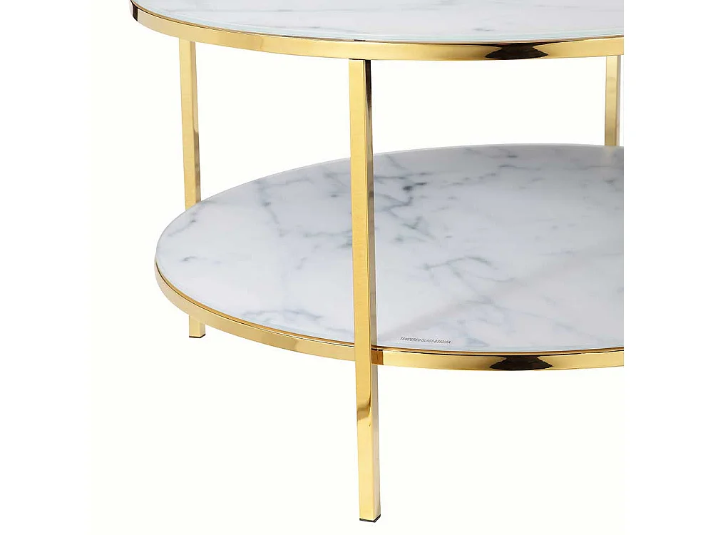 Designcouchtisch in Weiß und Goldfarben Marmoroptik