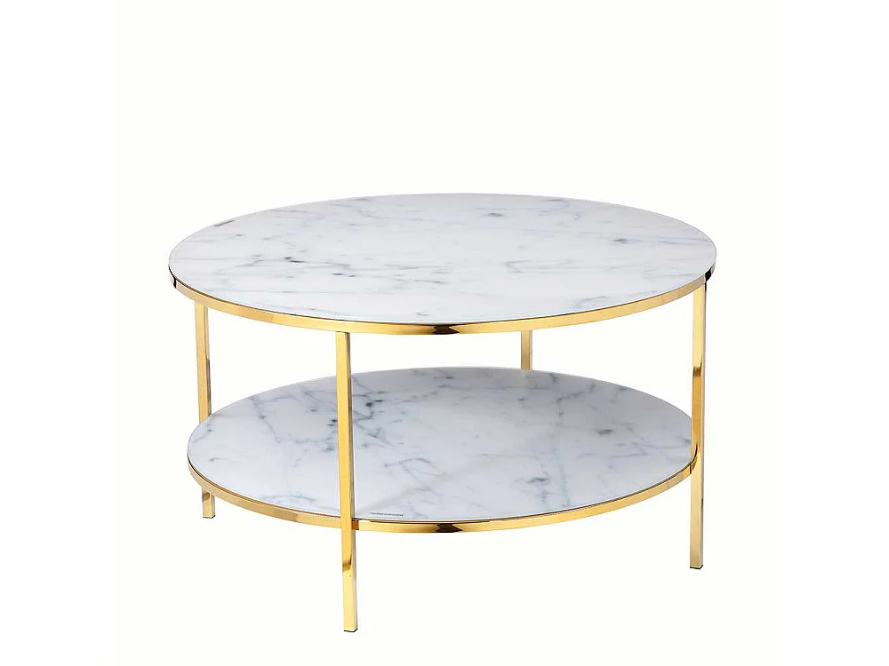 Designcouchtisch in Weiß und Goldfarben Marmoroptik