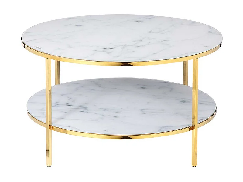 Designcouchtisch in Weiß und Goldfarben Marmoroptik