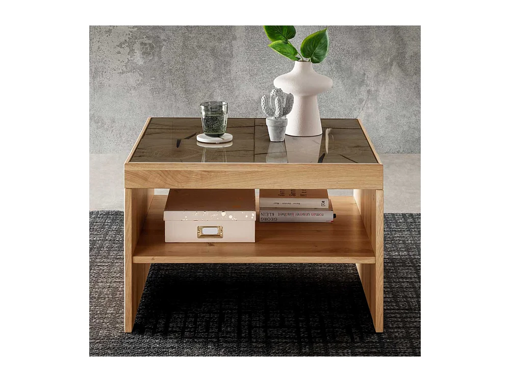 Couchtisch Wildeiche massiv mit Wangen Gestell 66 cm breit