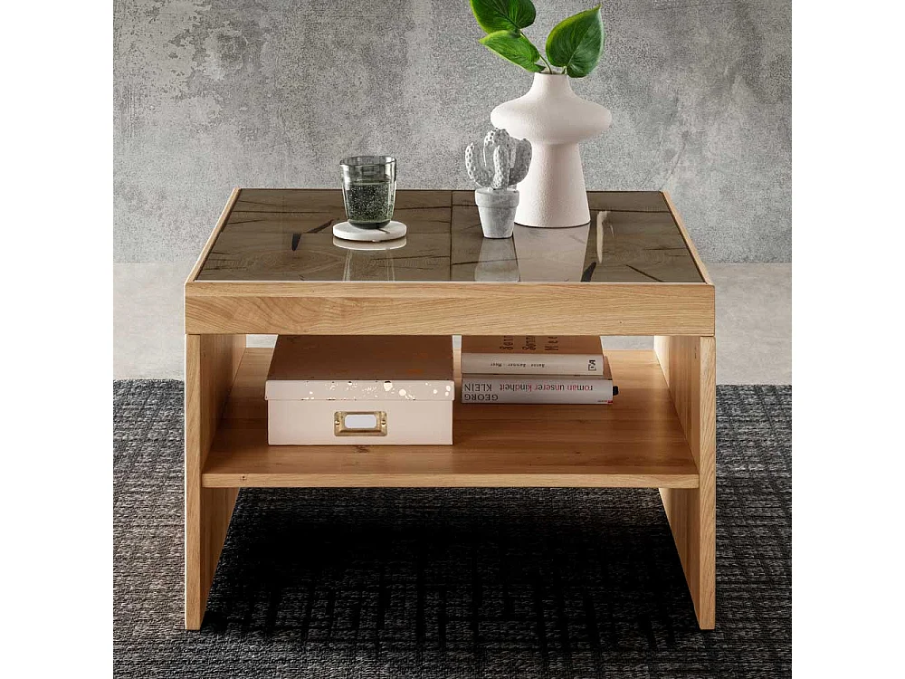 Couchtisch Wildeiche massiv mit Wangen Gestell 66 cm breit