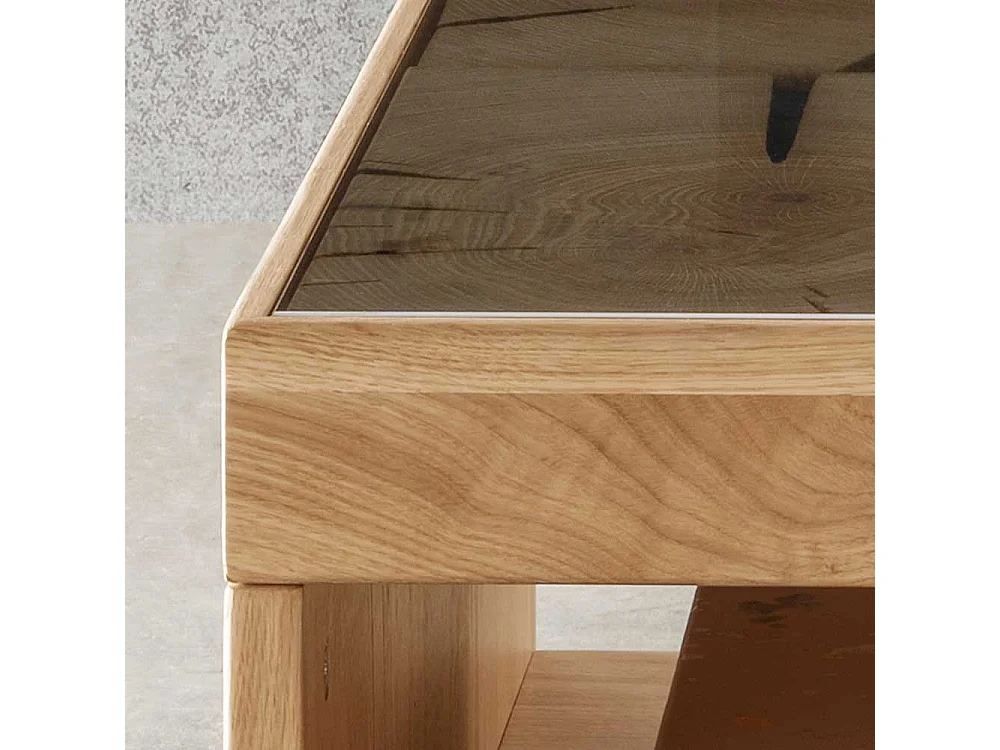 Couchtisch Wildeiche massiv mit Wangen Gestell 66 cm breit