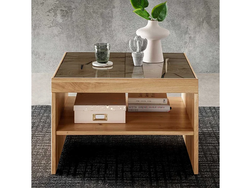 Couchtisch Wildeiche massiv mit Wangen Gestell 66 cm breit