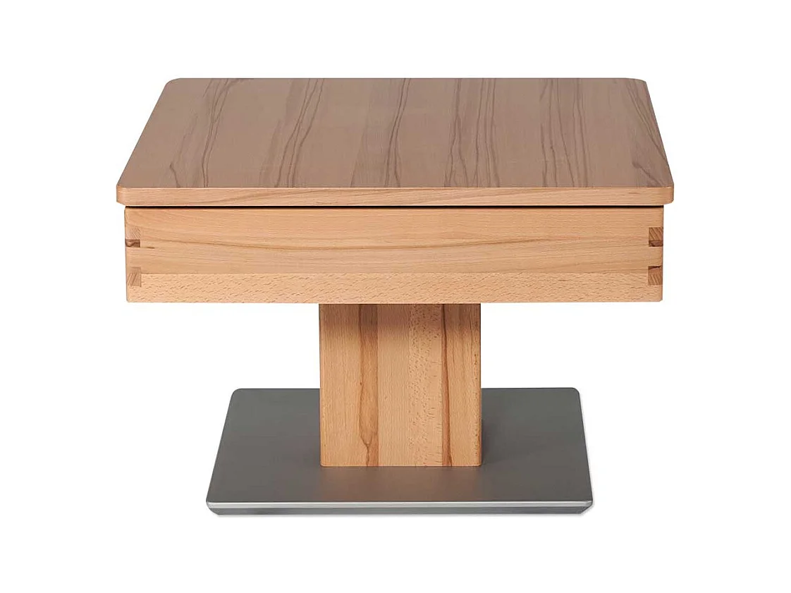 Couchtisch in Kernbuchefarben und Silber Körperdruck verstellbar