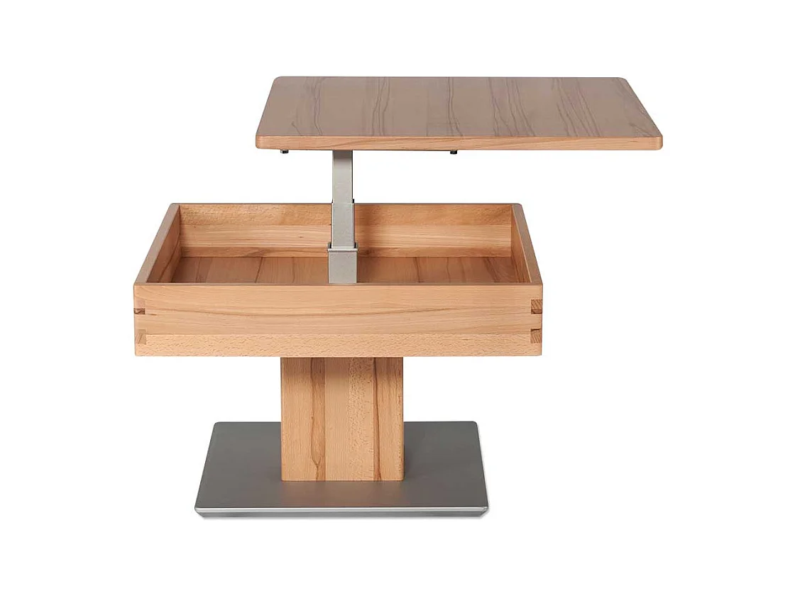 Couchtisch in Kernbuchefarben und Silber Körperdruck verstellbar