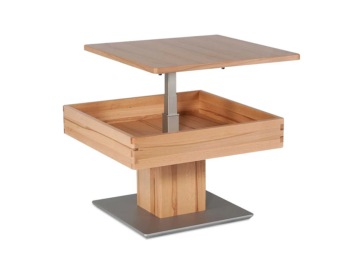 Couchtisch in Kernbuchefarben und Silber Körperdruck verstellbar