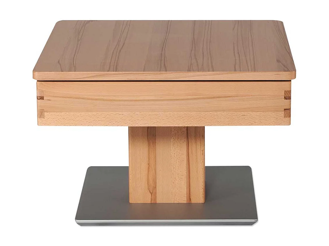 Couchtisch in Kernbuchefarben und Silber Körperdruck verstellbar