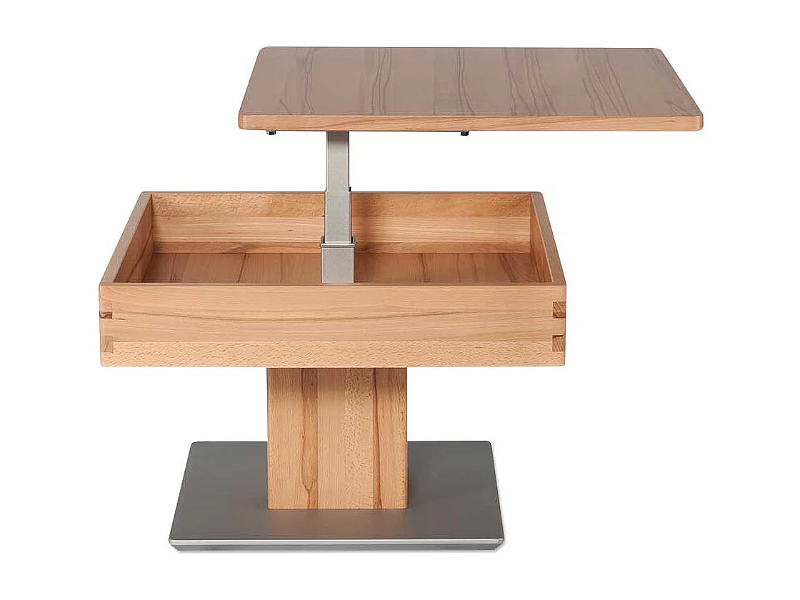 Couchtisch in Kernbuchefarben und Silber Körperdruck verstellbar