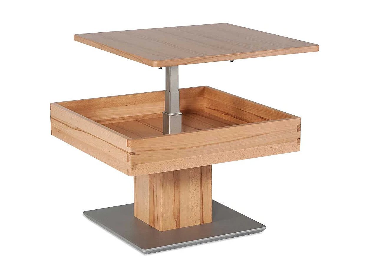 Couchtisch in Kernbuchefarben und Silber Körperdruck verstellbar