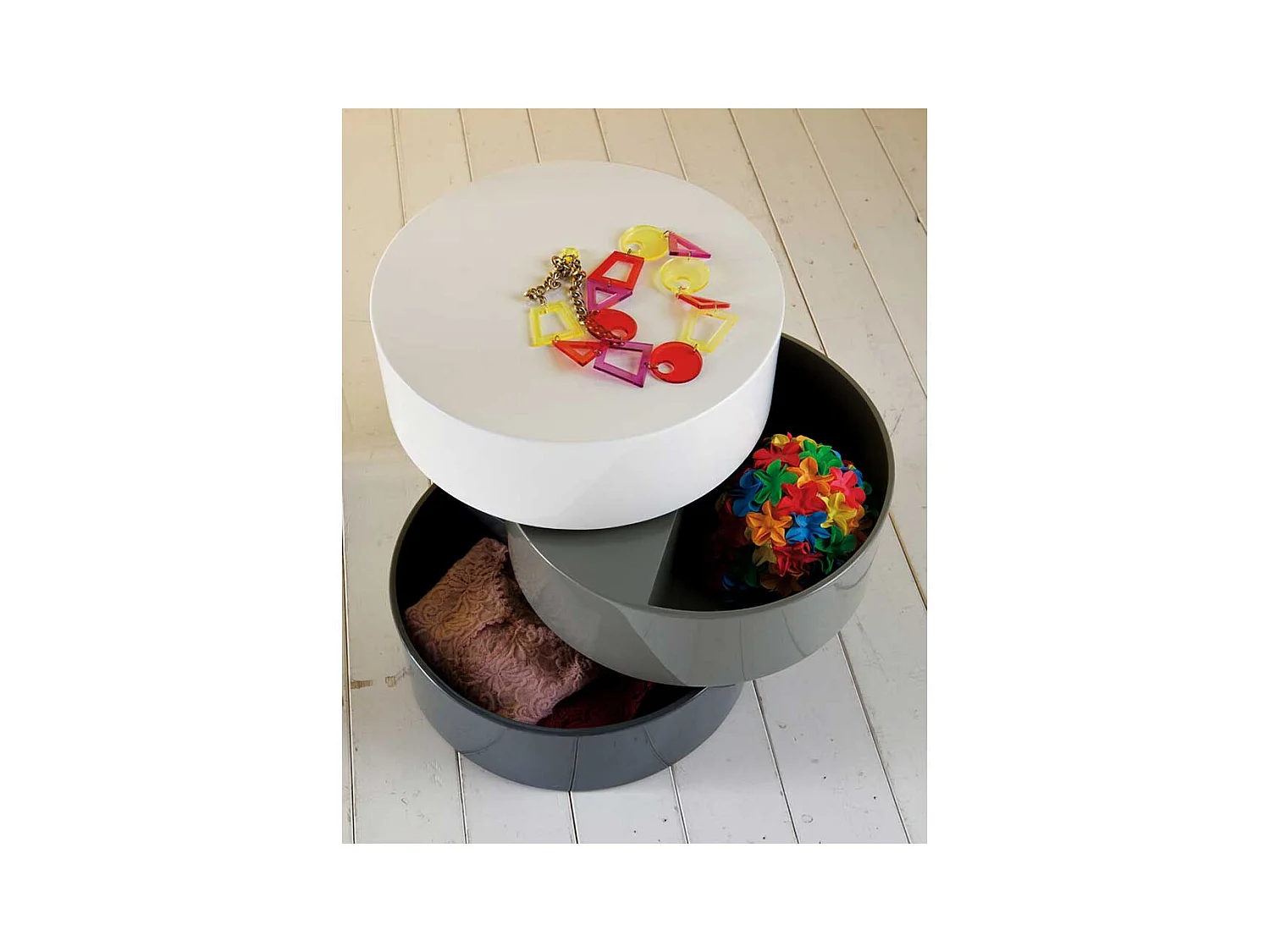 Design Couchtisch in Grau Weiß Hochglanz schwenkbar