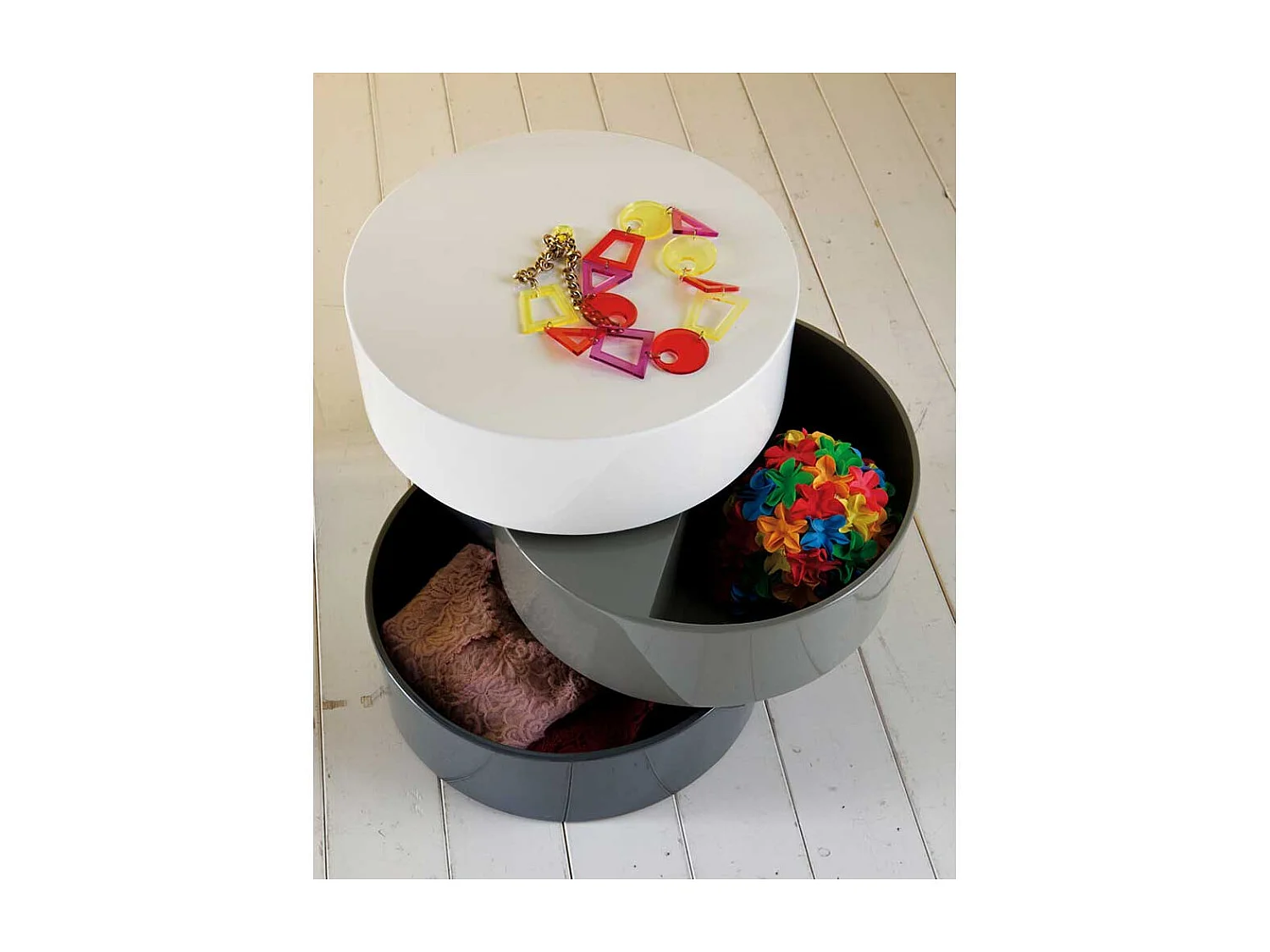 Design Couchtisch in Grau Weiß Hochglanz schwenkbar