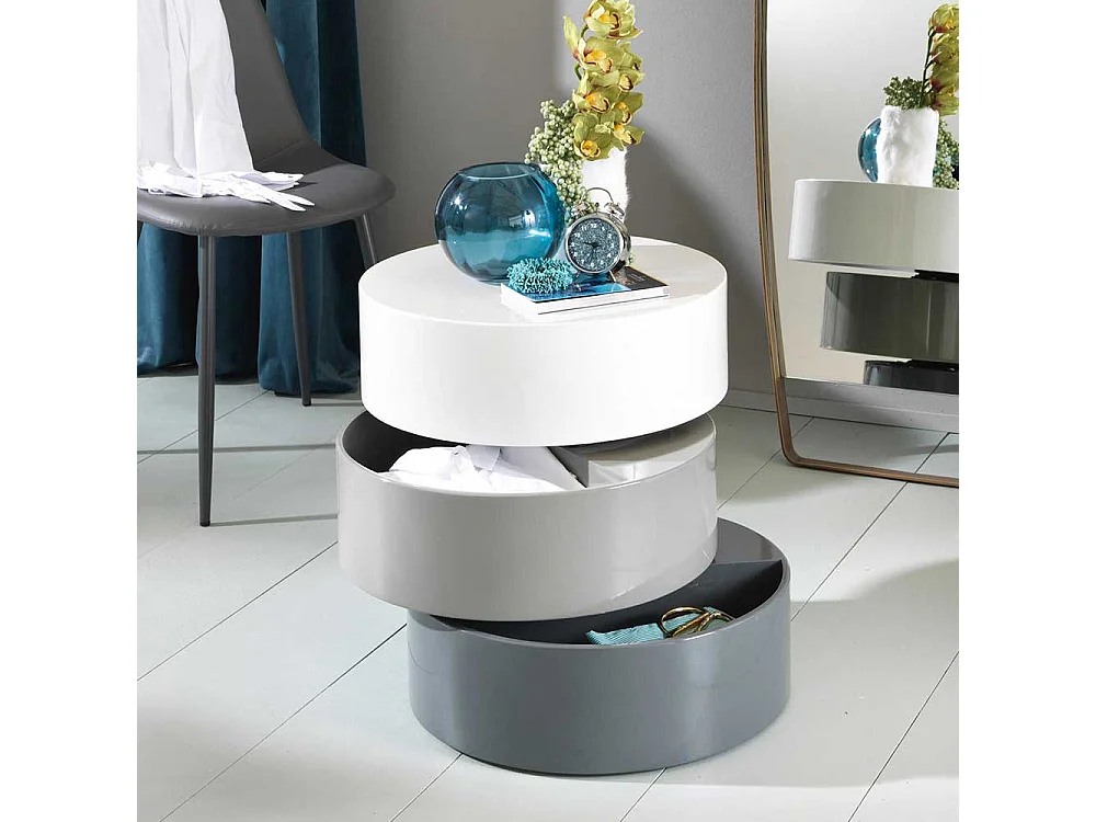 Design Couchtisch in Grau Weiß Hochglanz schwenkbar