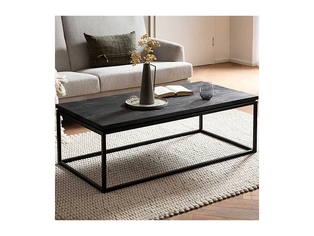 Couchtisch Sofatisch in Schwarz aus Metall und Holz