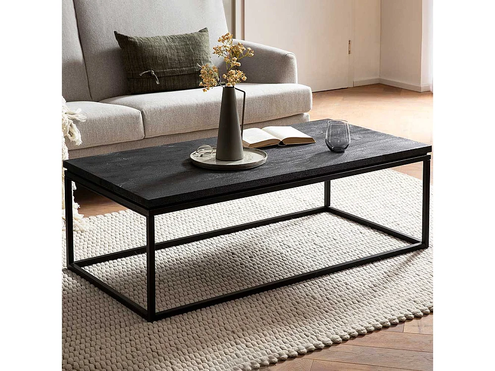 Couchtisch Sofatisch in Schwarz aus Metall und Holz