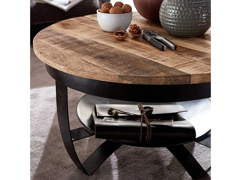 Couchtisch Industriestil aus Mangobaum Massivholz Metall