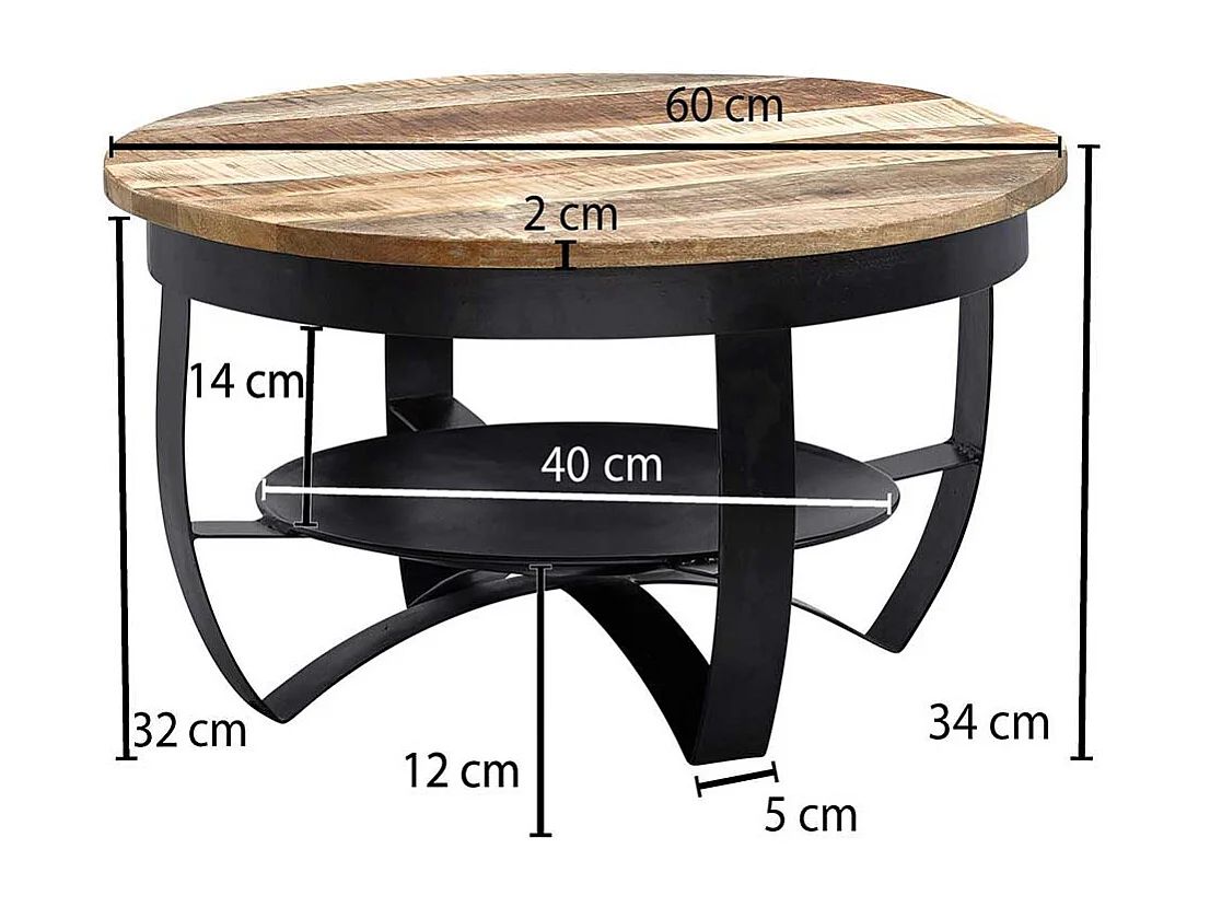 Couchtisch Industriestil aus Mangobaum Massivholz Metall