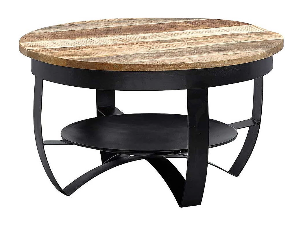 Couchtisch Industriestil aus Mangobaum Massivholz Metall