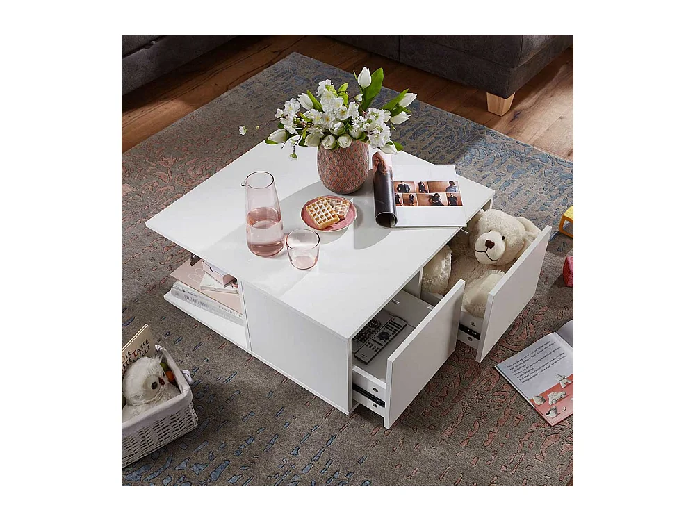 Fahrbarer Couchtisch in Weiß 70 cm breit