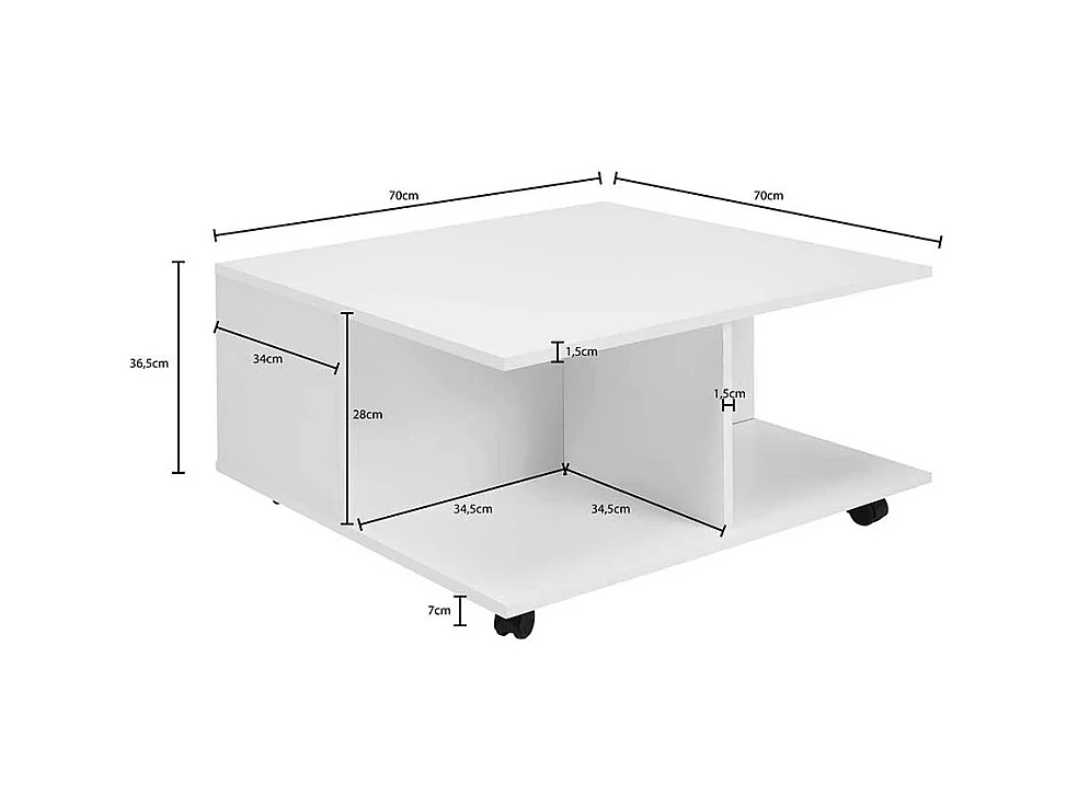 Fahrbarer Couchtisch in Weiß 70 cm breit