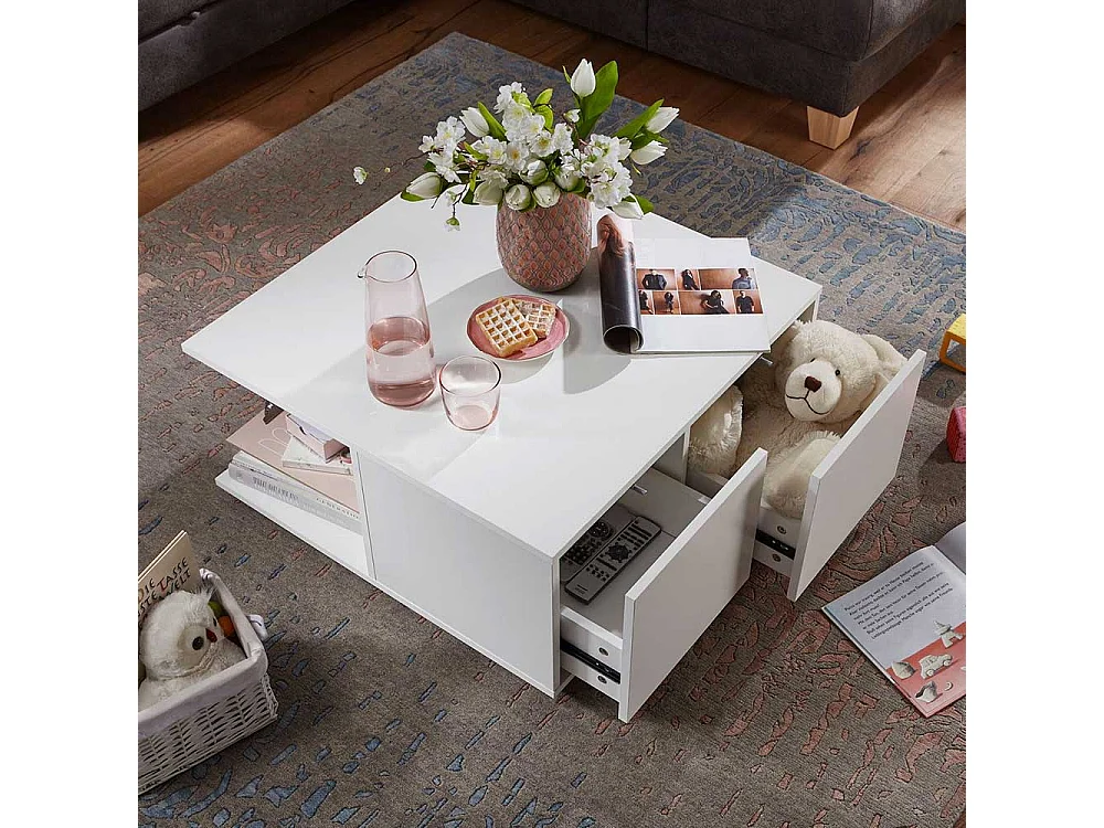 Fahrbarer Couchtisch in Weiß 70 cm breit