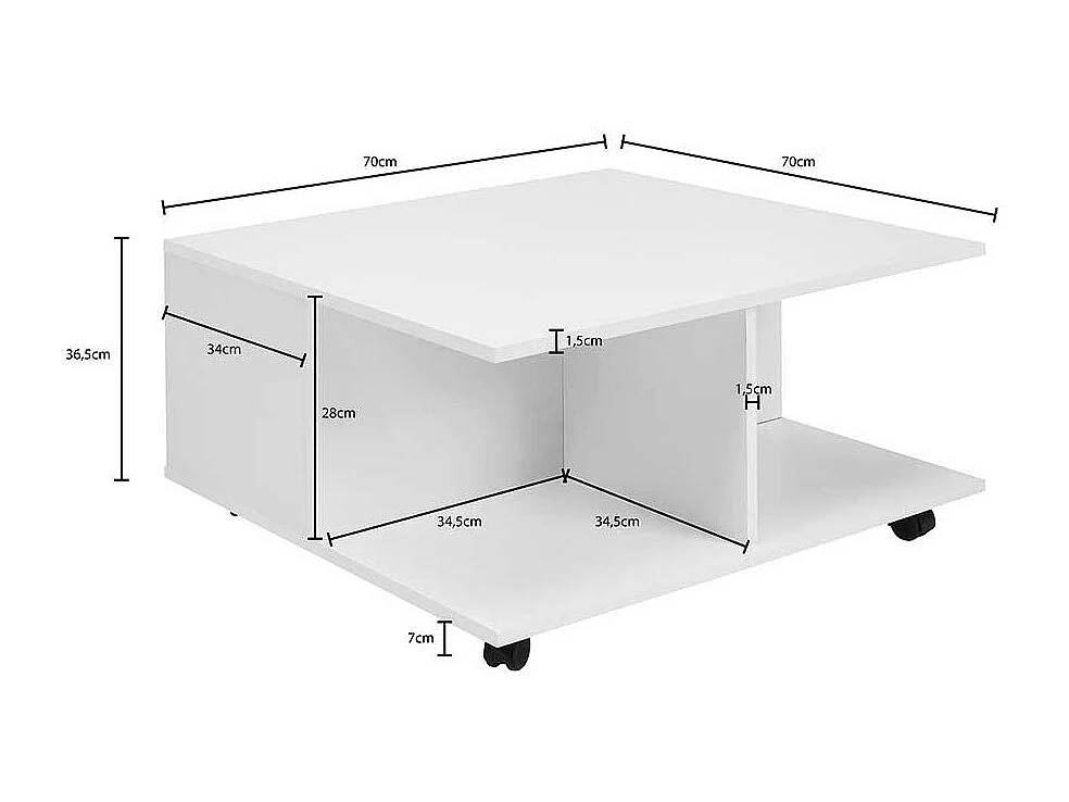 Fahrbarer Couchtisch in Weiß 70 cm breit