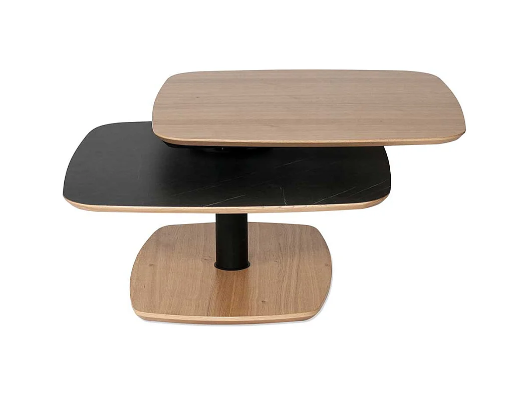 Designercouchtisch in Schwarz und Wildeiche furniert schwenkbarer Tischplatte