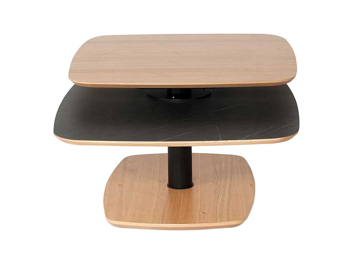 Designercouchtisch in Schwarz und Wildeiche furniert schwenkbarer Tischplatte