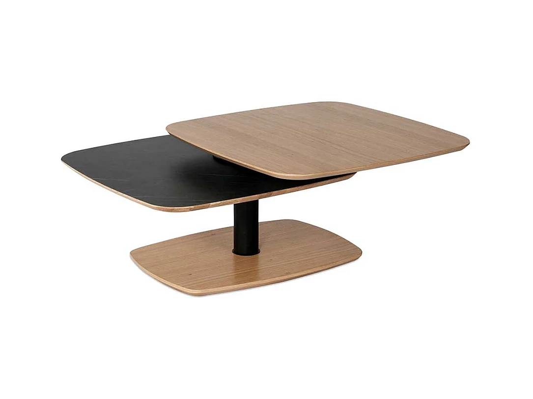 Designercouchtisch in Schwarz und Wildeiche furniert schwenkbarer Tischplatte