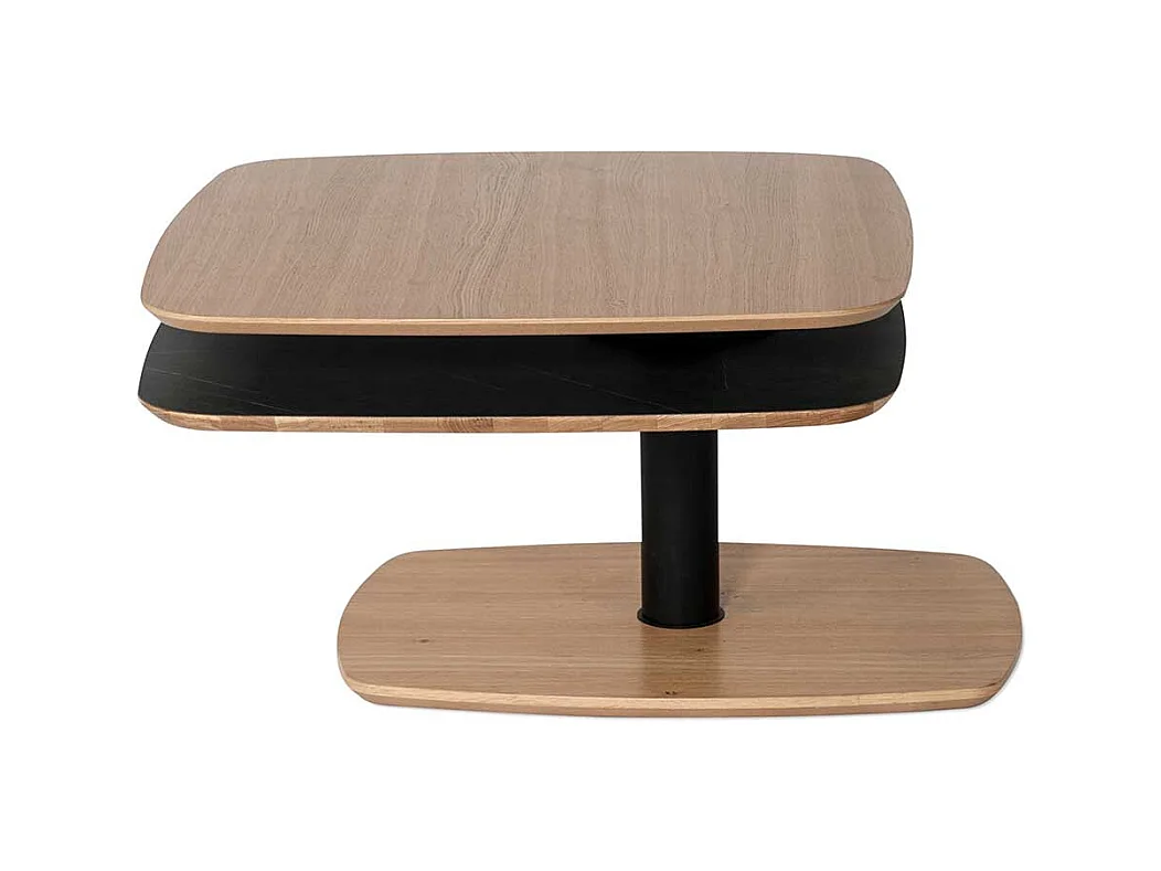 Designercouchtisch in Schwarz und Wildeiche furniert schwenkbarer Tischplatte