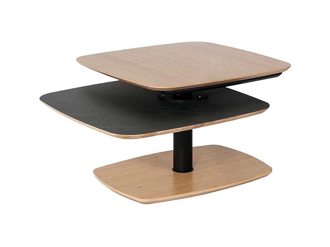 Designercouchtisch in Schwarz und Wildeiche furniert schwenkbarer Tischplatte