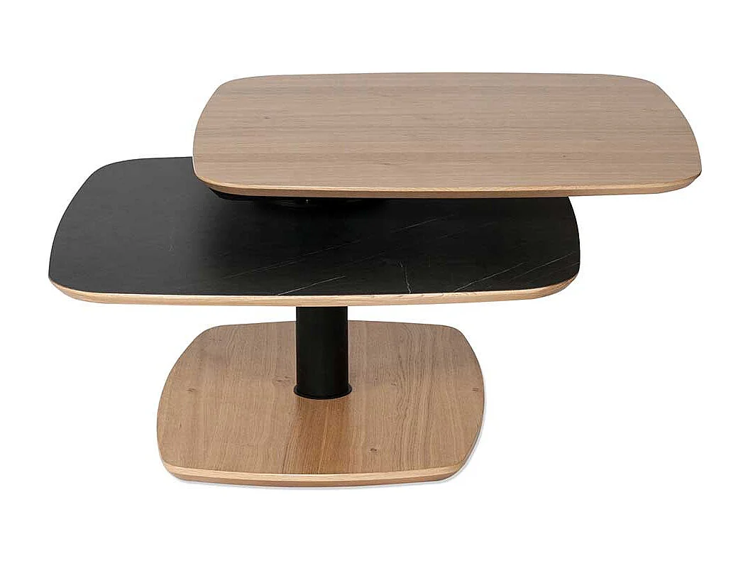 Designercouchtisch in Schwarz und Wildeiche furniert schwenkbarer Tischplatte