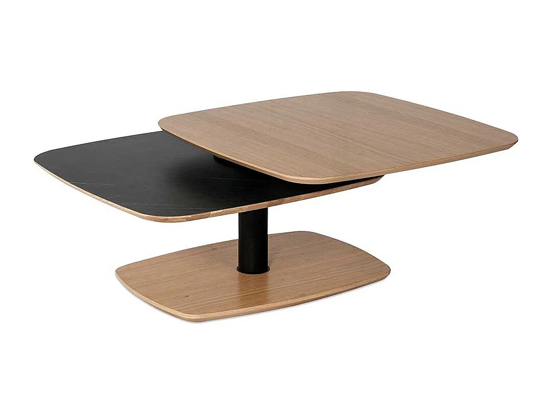 Designercouchtisch in Schwarz und Wildeiche furniert schwenkbarer Tischplatte